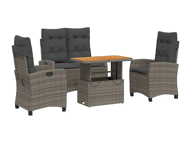 Ensemble à manger jardin 4pcs et coussins Gris Résine tressée