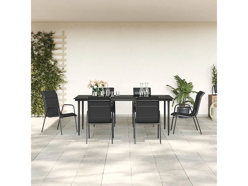 Ensemble à manger de jardin 7 pcs noir textilène et acier