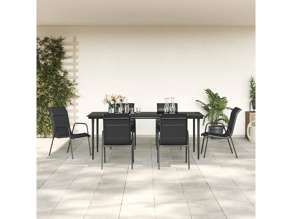 Ensemble à manger de jardin 7 pcs noir textilène et acier