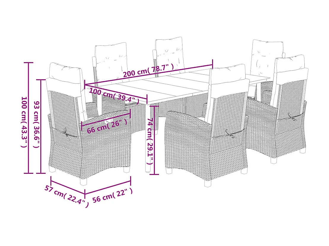 Ensemble à manger de jardin coussins 7pcs Noir Résine tressée