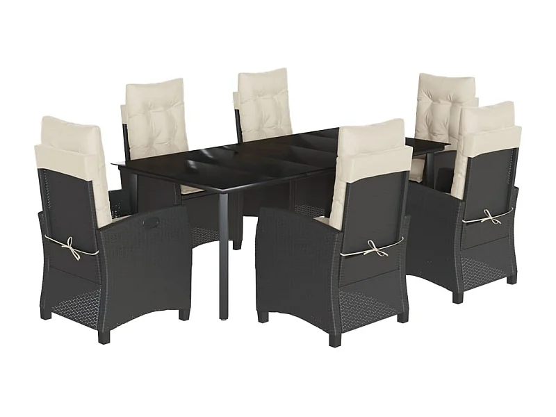 Ensemble à manger de jardin coussins 7pcs Noir Résine tressée