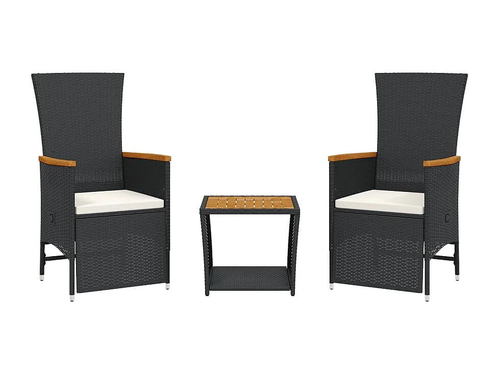 Ensemble à manger de jardin avec coussins 3 pcs Noir