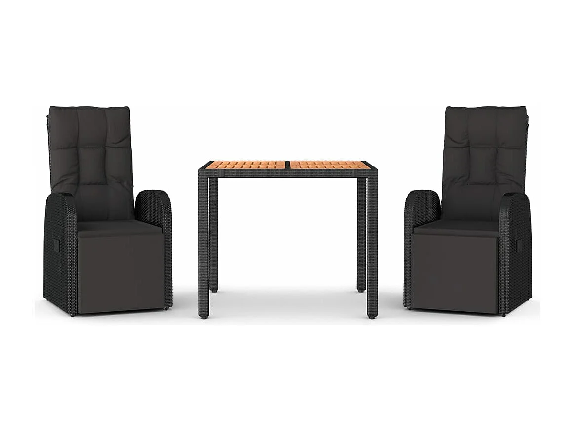 Ensemble à manger de jardin 3 pcs Noir Poly rotin et acacia