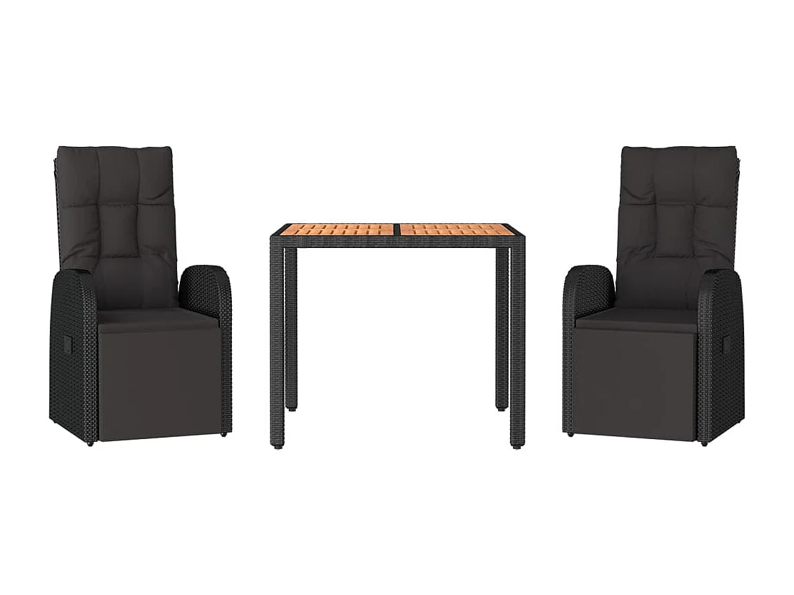 Ensemble à manger de jardin 3 pcs Noir Poly rotin et acacia