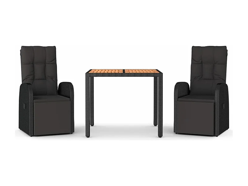 Ensemble à manger de jardin 3 pcs Noir Poly rotin et acacia