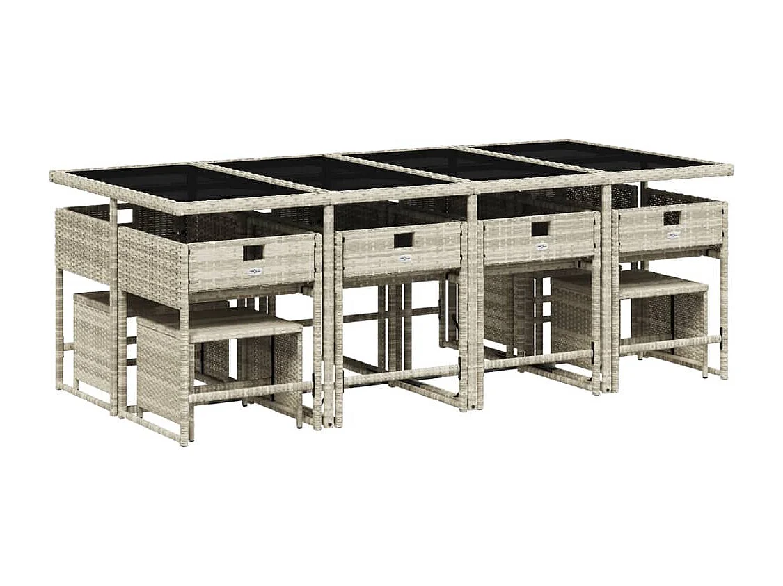 Ensemble à manger de jardin et coussins 13 pcs gris clair rotin