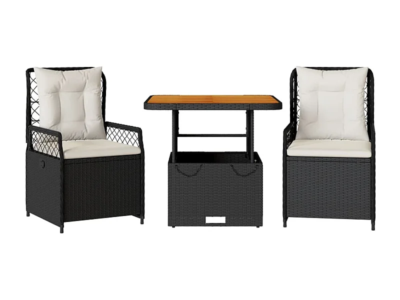 Ensemble à manger de jardin avec coussins 3 pcs Noir