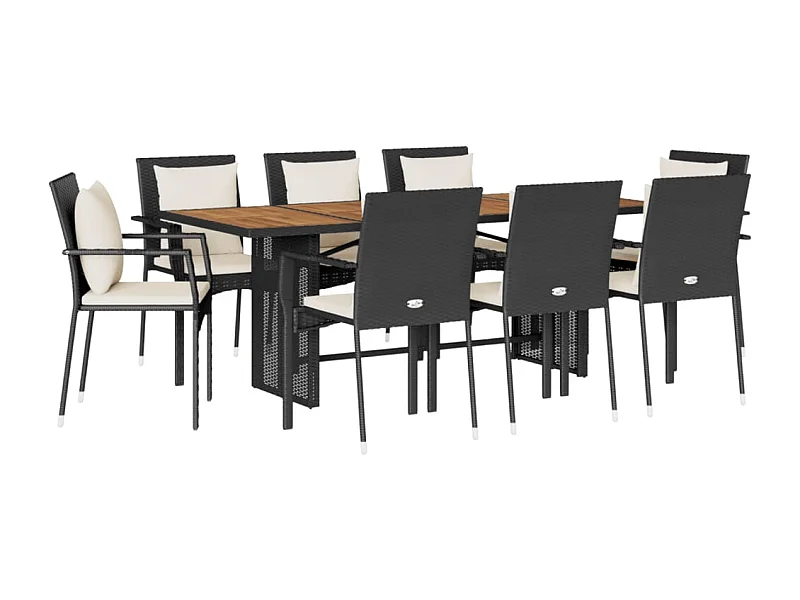 Ensemble à manger de jardin 9pcs coussins noir résine tressée