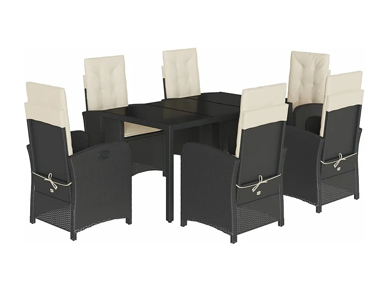 Ensemble à manger de jardin coussins 7pcs Noir Résine tressée