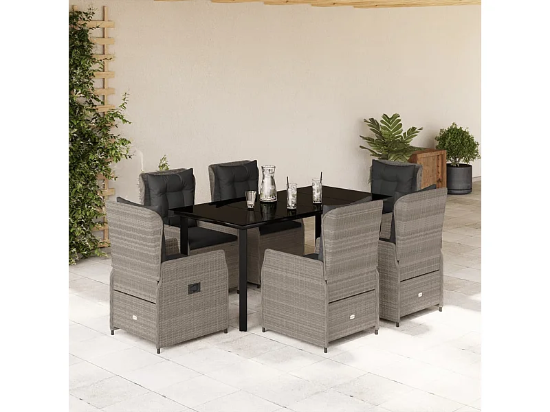 Ensemble à manger de jardin et coussins 7 pcs gris clair rotin