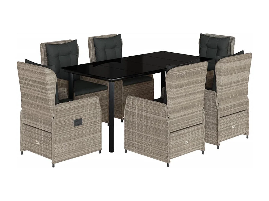 Ensemble à manger de jardin et coussins 7 pcs gris clair rotin