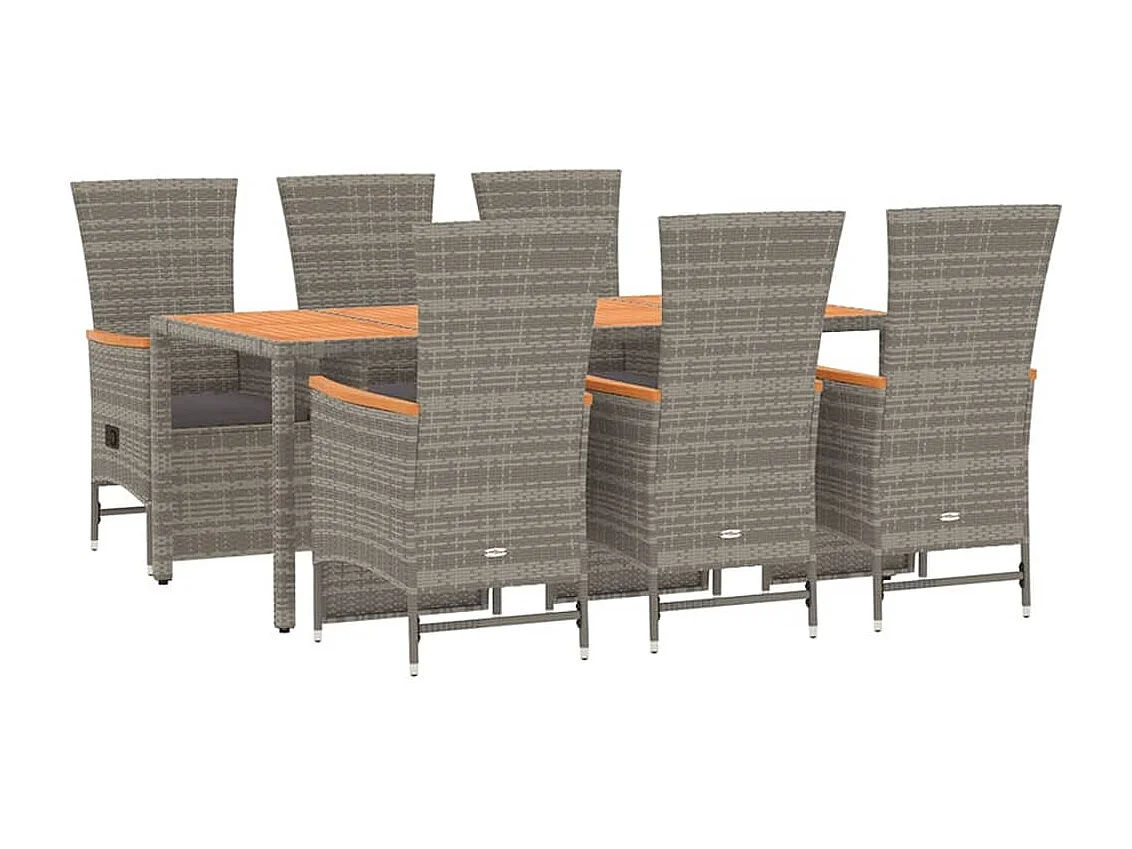 Ensemble à manger de jardin et coussins 7 pcs gris rotin