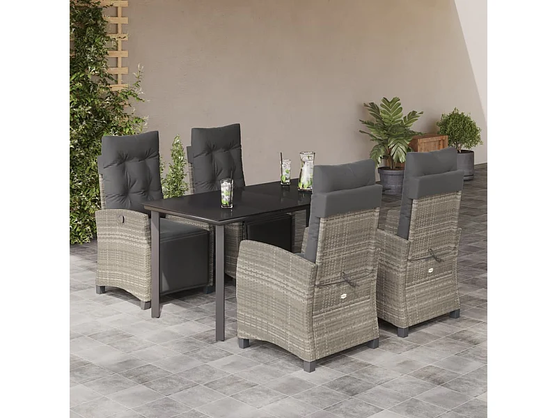 Ensemble à manger de jardin et coussins 5 pcs gris clair rotin
