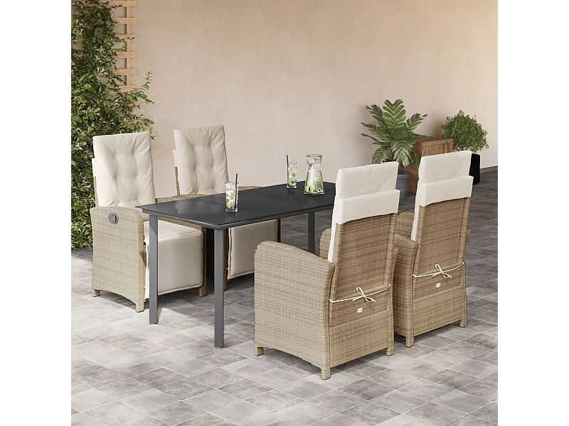Ensemble à manger de jardin avec coussins 5pcs Beige poly rotin