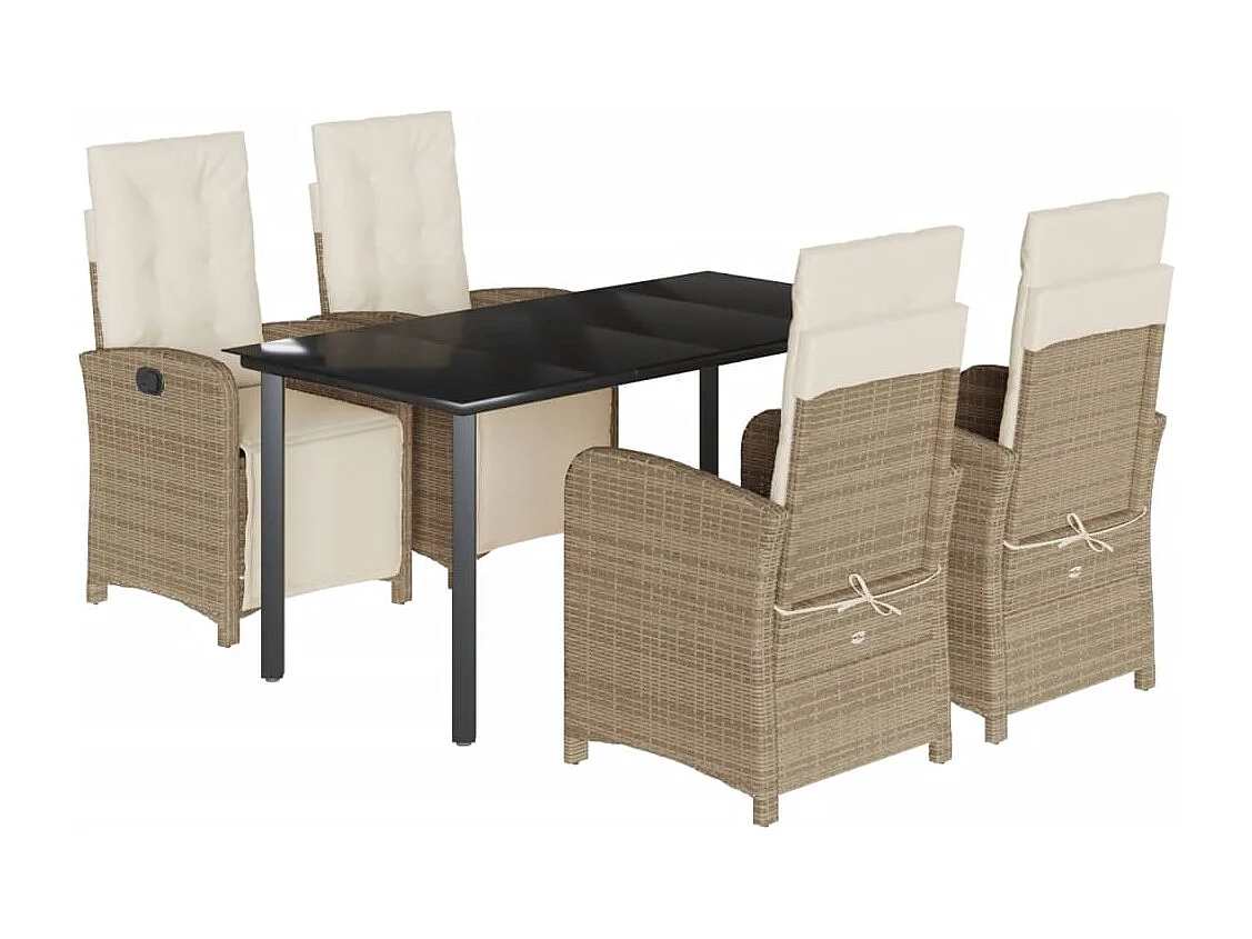 Ensemble à manger de jardin avec coussins 5pcs Beige poly rotin