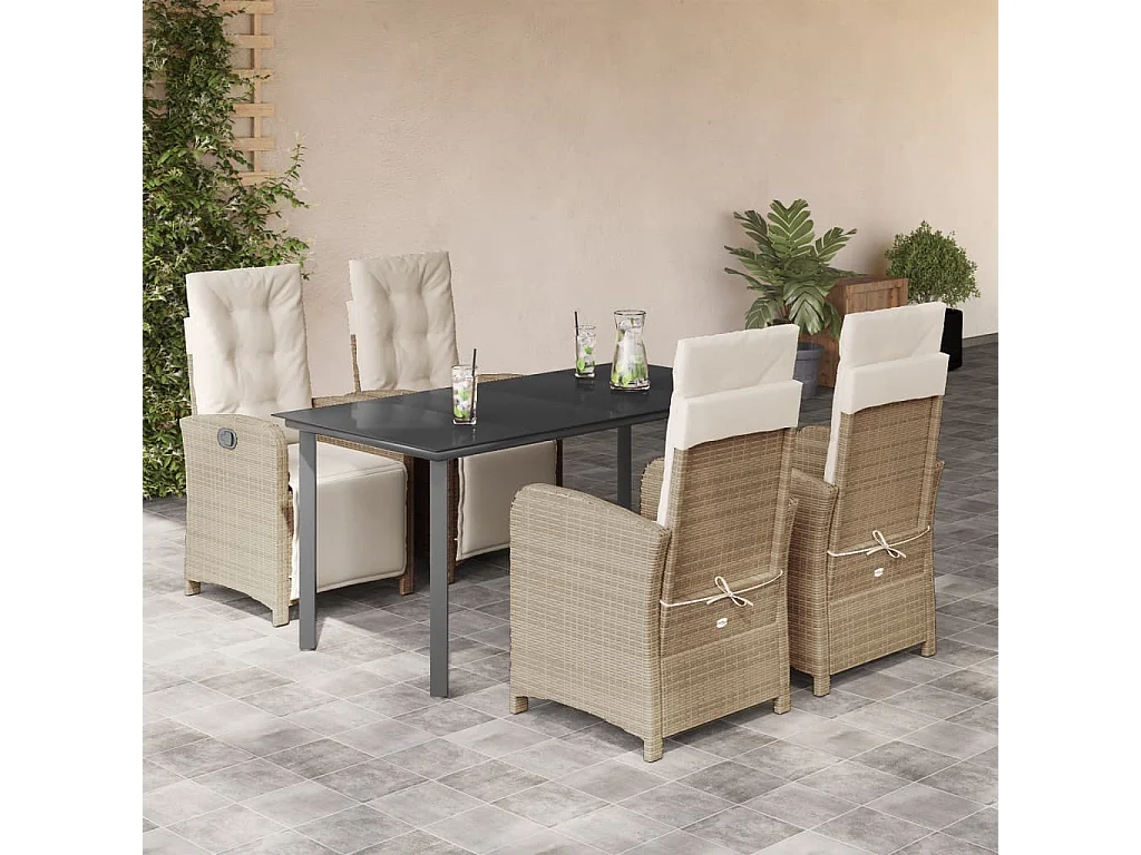 Ensemble à manger de jardin avec coussins 5pcs Beige poly rotin