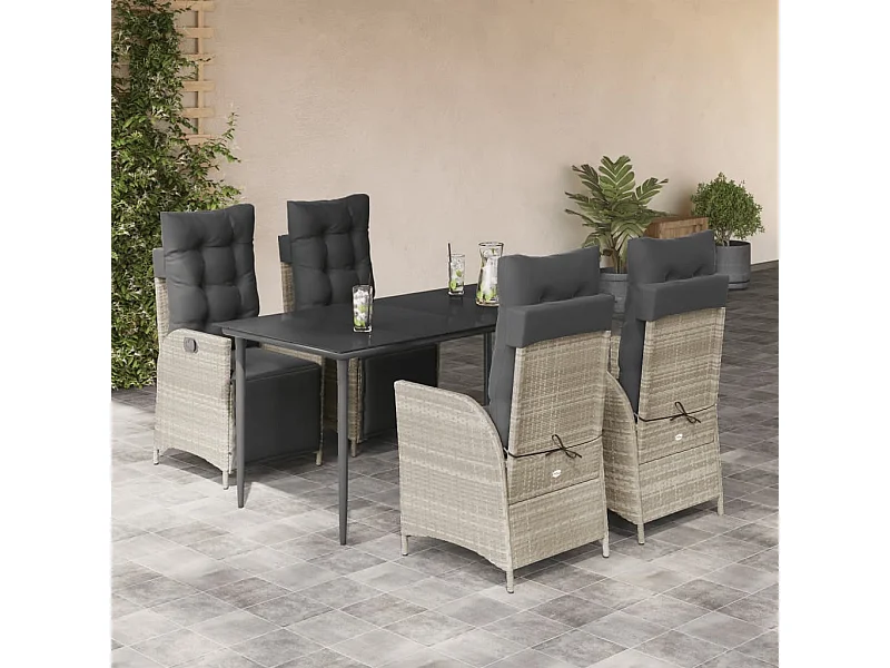 Ensemble à manger de jardin et coussins 5 pcs gris clair rotin