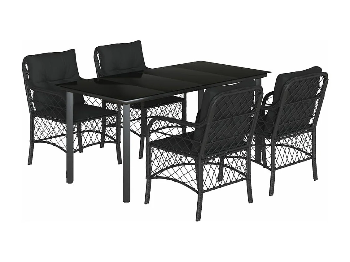 Ensemble à manger de jardin coussins 5pcs Noir Résine tressée