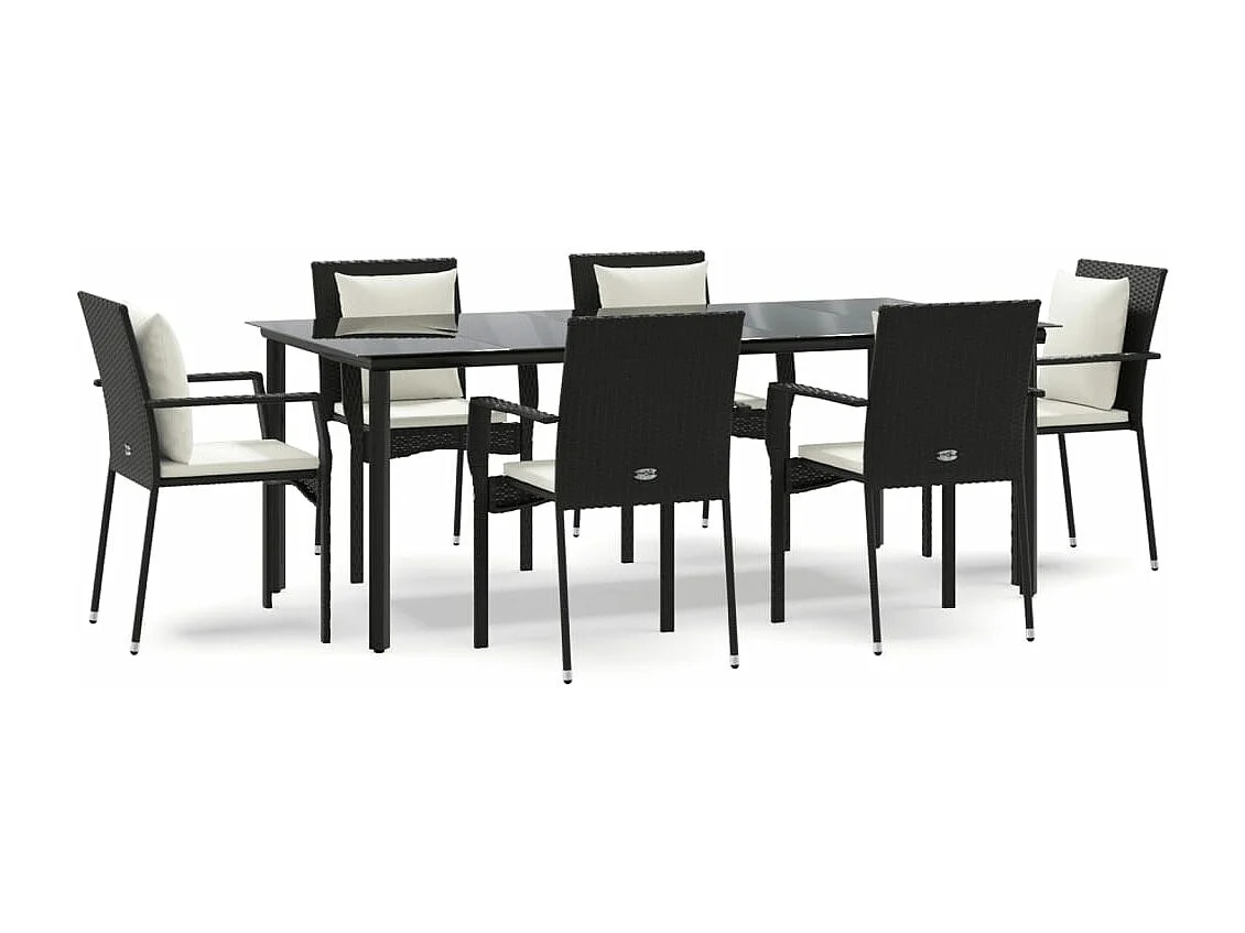 Ensemble à manger de jardin coussins 7pcs Noir Résine tressée
