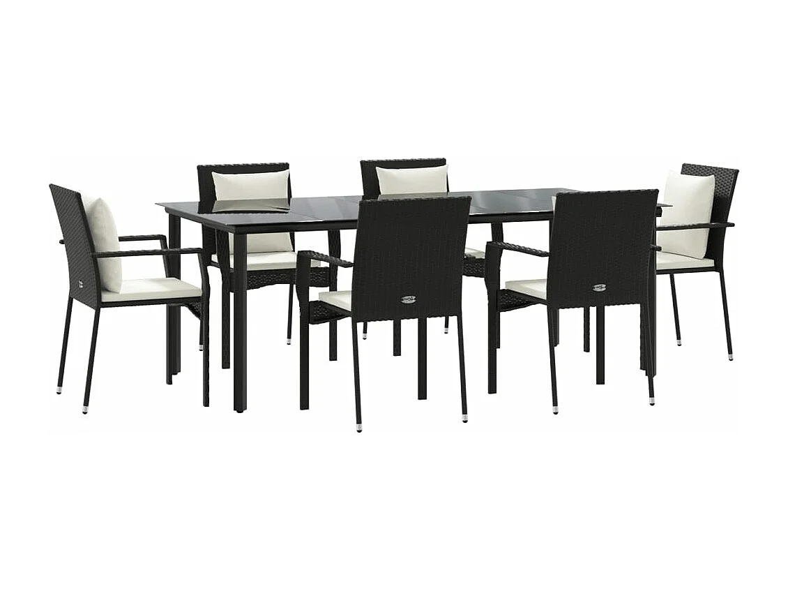 Ensemble à manger de jardin coussins 7pcs Noir Résine tressée