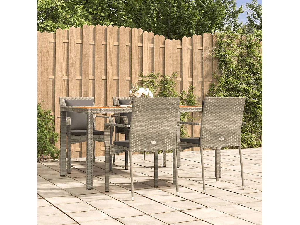 Ensemble à manger de jardin 5 pcs coussins gris résine tressée