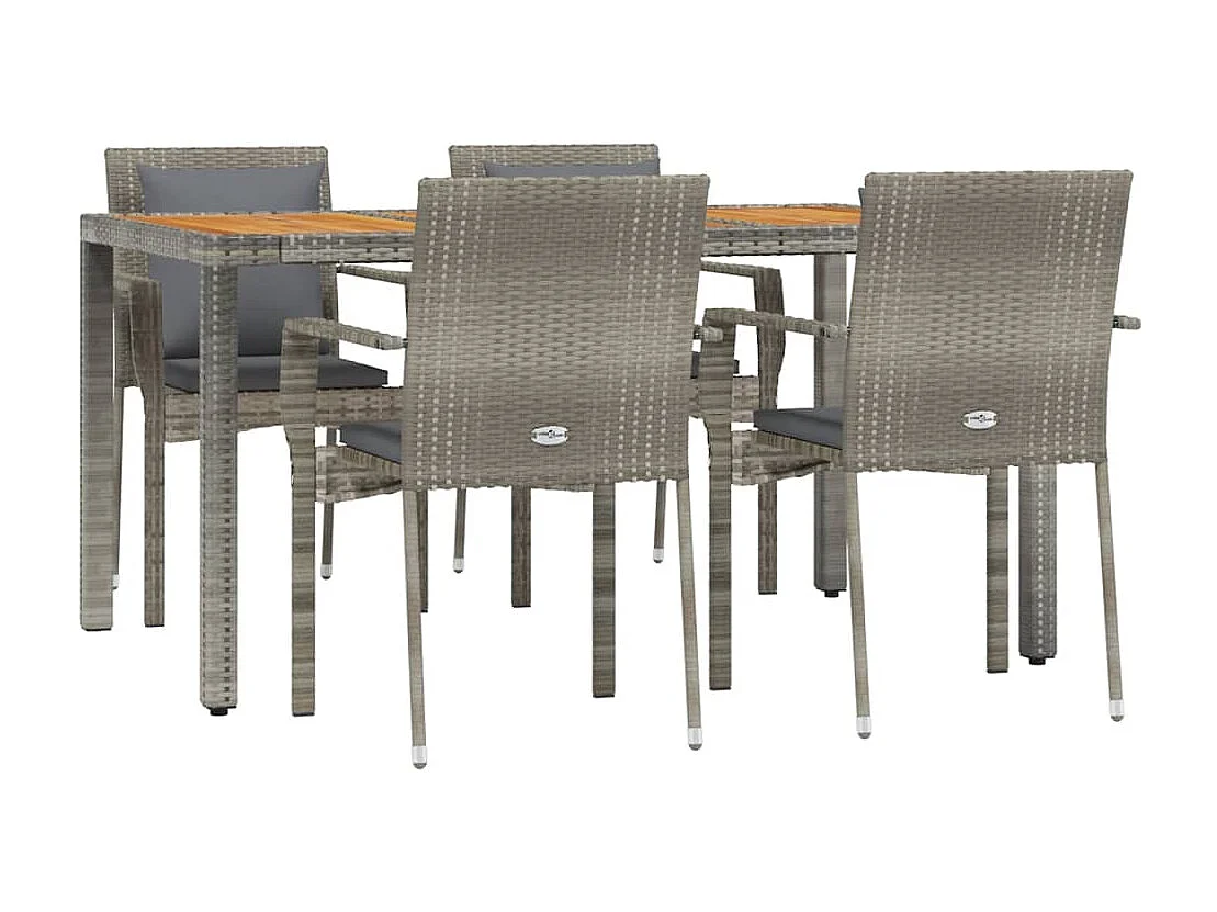 Ensemble à manger de jardin 5 pcs coussins gris résine tressée