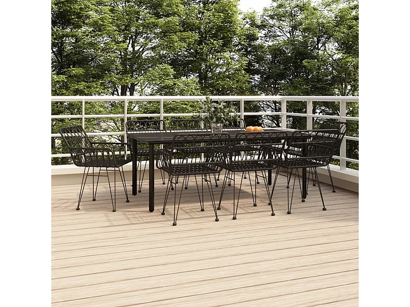 Ensemble à manger de jardin 9 pcs Noir Résine tressée