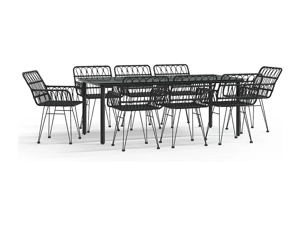 Ensemble à manger de jardin 9 pcs Noir Résine tressée