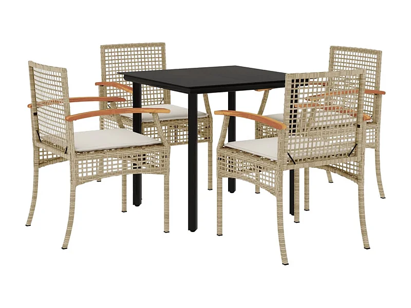 Ensemble à manger de jardin avec coussins 5pcs Beige poly rotin