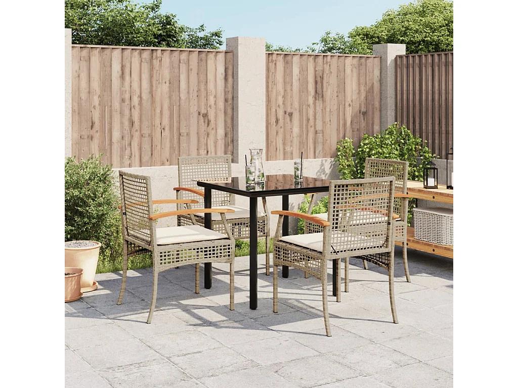 Ensemble à manger de jardin avec coussins 5pcs Beige poly rotin