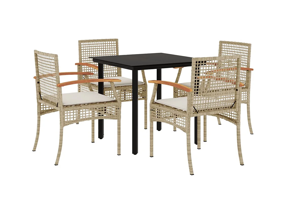 Ensemble à manger de jardin avec coussins 5pcs Beige poly rotin