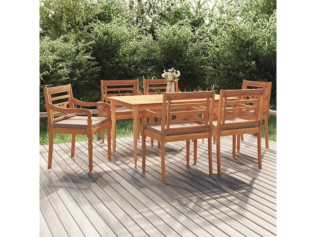 Ensemble à manger de jardin coussins 7pcs Bois de teck solide