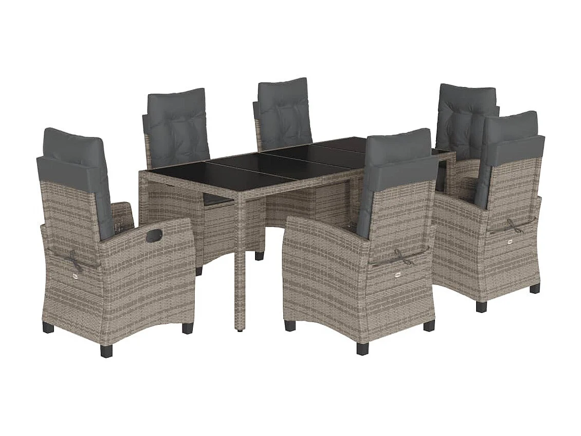 Ensemble à manger de jardin et coussins 7 pcs gris rotin