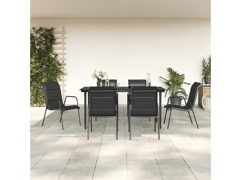 Ensemble à manger de jardin 7 pcs noir textilène et acier