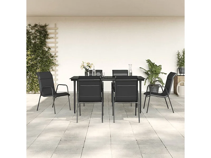 Ensemble à manger de jardin 7 pcs noir textilène et acier