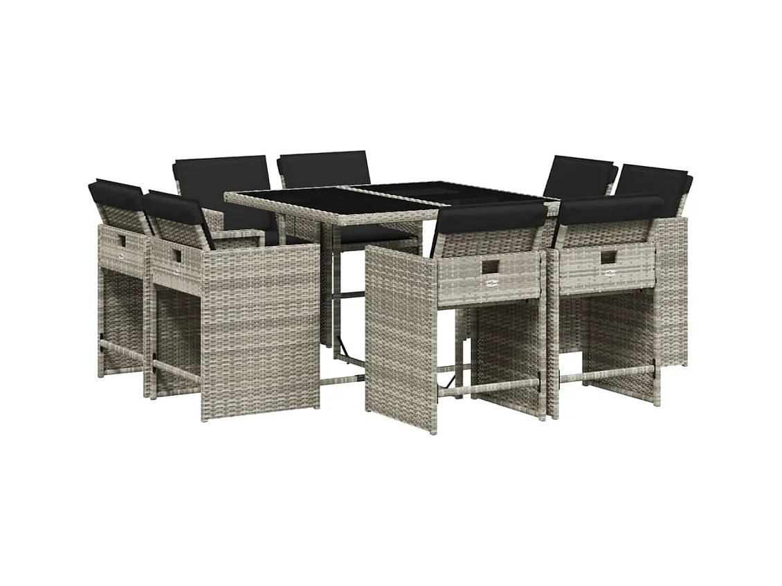 Ensemble à manger de jardin et coussins 9 pcs gris clair rotin