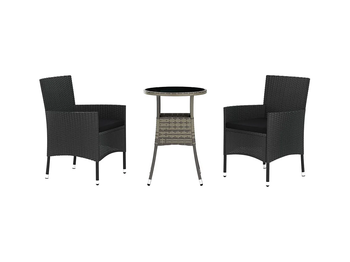 Ensemble de bistro de jardin 3 pcs coussins noir poly rotin