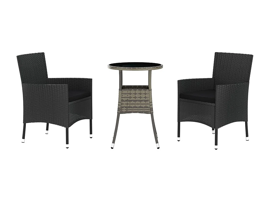 Ensemble de bistro de jardin 3 pcs coussins noir poly rotin