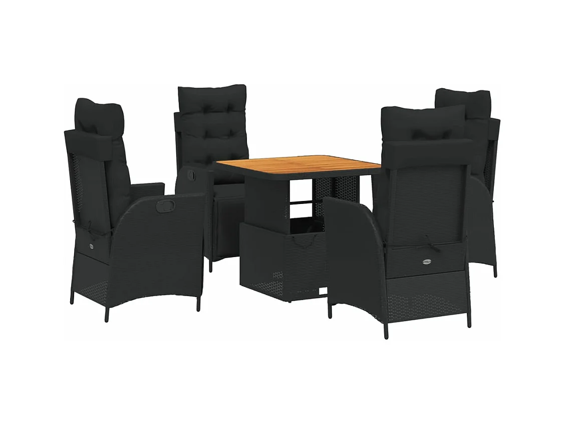 Ensemble à manger de jardin coussins 5pcs Noir Résine tressée