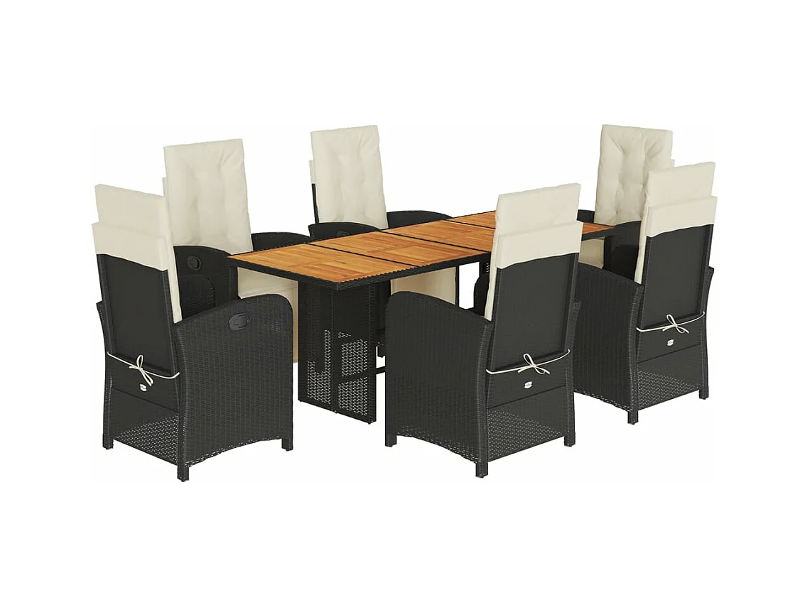 Ensemble à manger de jardin coussins 7pcs Noir Résine tressée