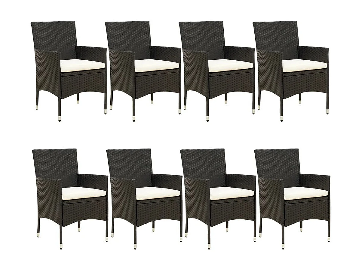 Ensemble à manger jardin 9pcs et coussins noir résine tressée