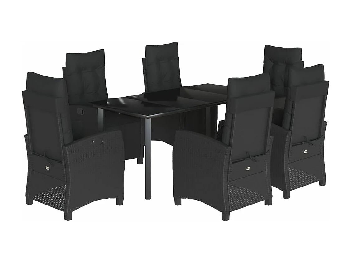 Ensemble à manger de jardin coussins 7pcs Noir Résine tressée