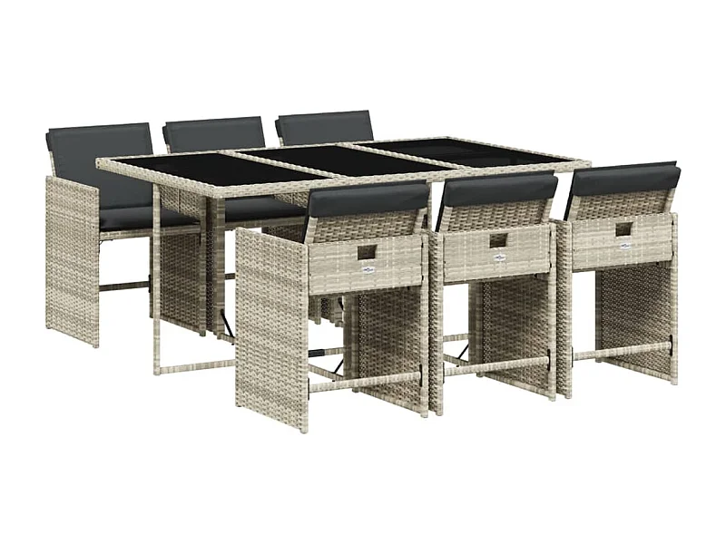 Ensemble à manger de jardin et coussins 7 pcs gris clair rotin