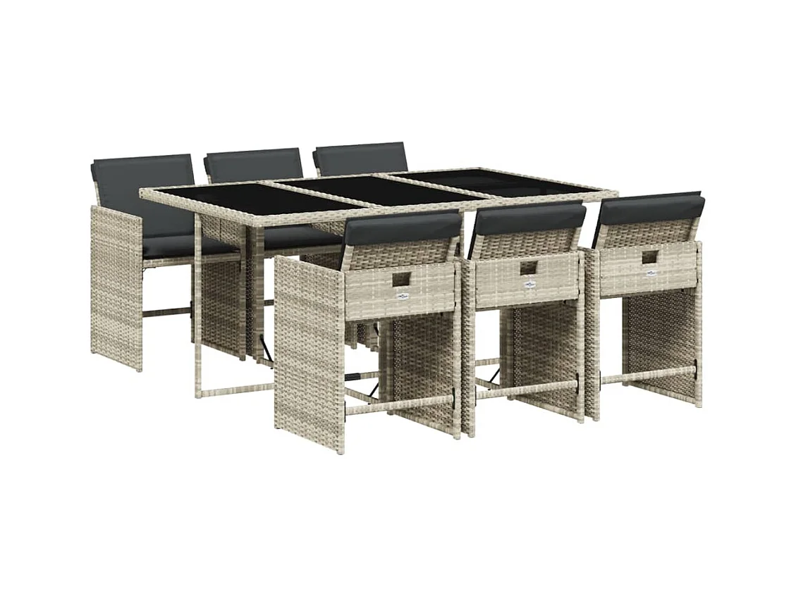 Ensemble à manger de jardin et coussins 7 pcs gris clair rotin