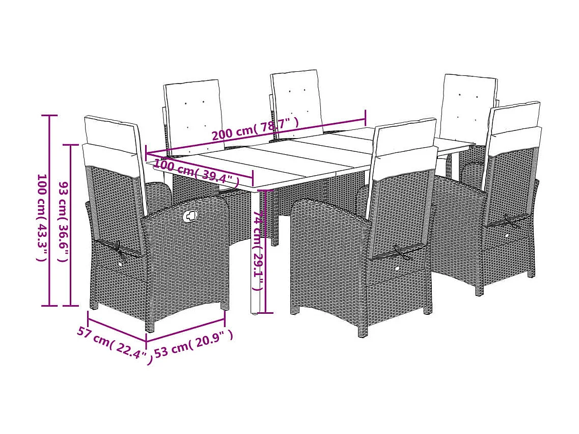 Ensemble à manger de jardin et coussins 7 pcs gris clair rotin