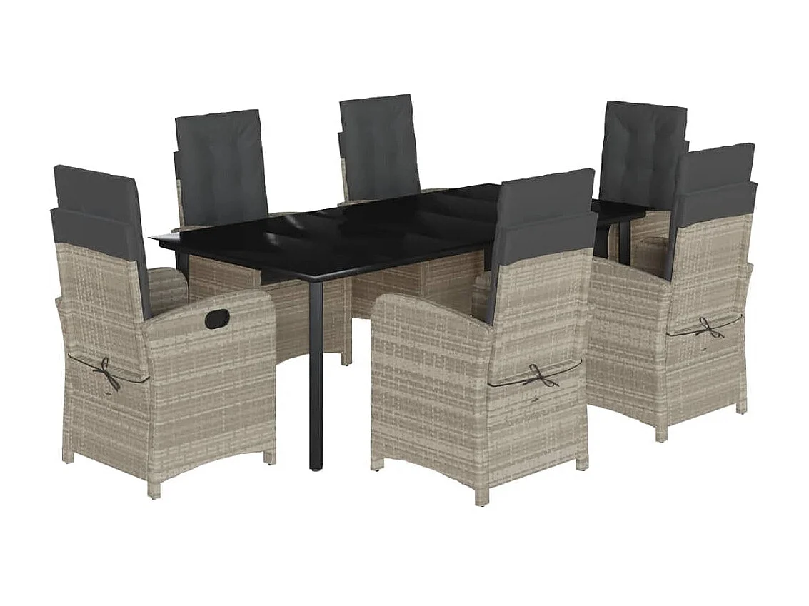 Ensemble à manger de jardin et coussins 7 pcs gris clair rotin