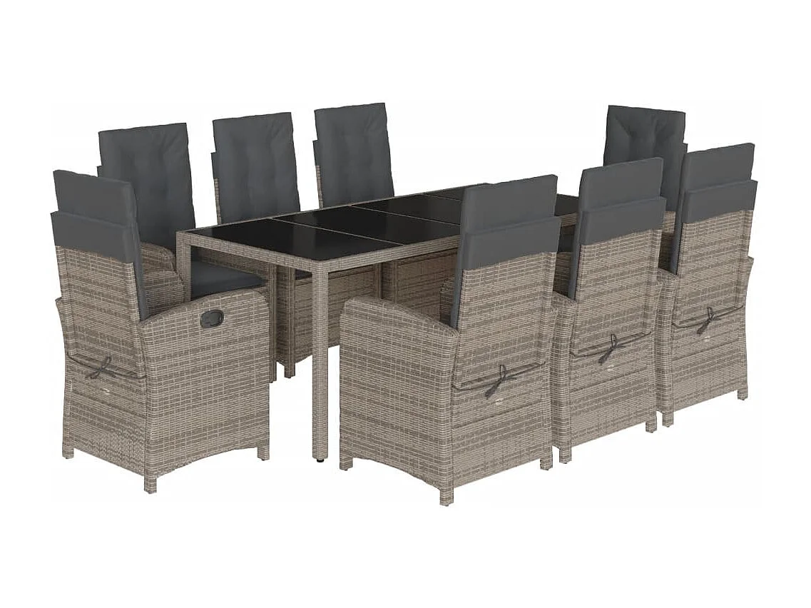 Ensemble à manger de jardin 9 pcs coussins gris résine tressée