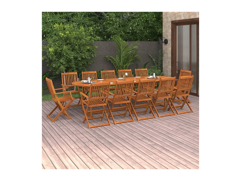 Mobilier à dîner de jardin 13 pcs Bois d'acacia massif 3