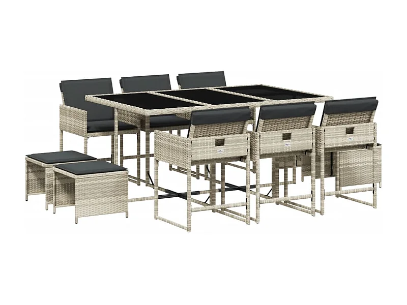 Ensemble à manger de jardin 11pcs avec coussins gris poly rotin