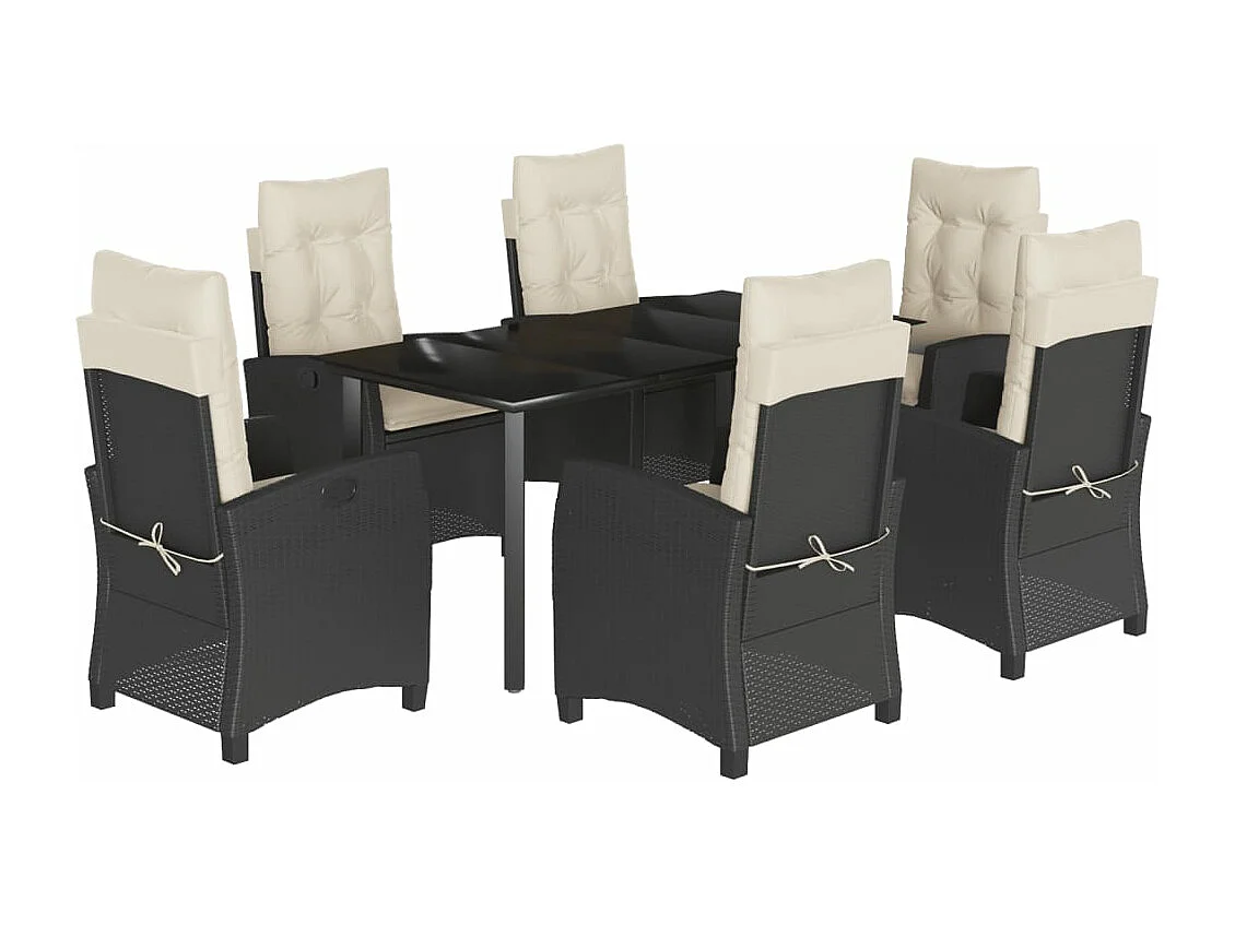 Ensemble à manger de jardin coussins 7pcs Noir Résine tressée